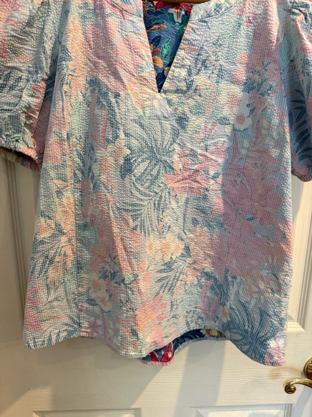 Tommy Bahama Floral Mix Short-Sleeve Top in Light Blue & Pastel Pink - Picture 5 of 7